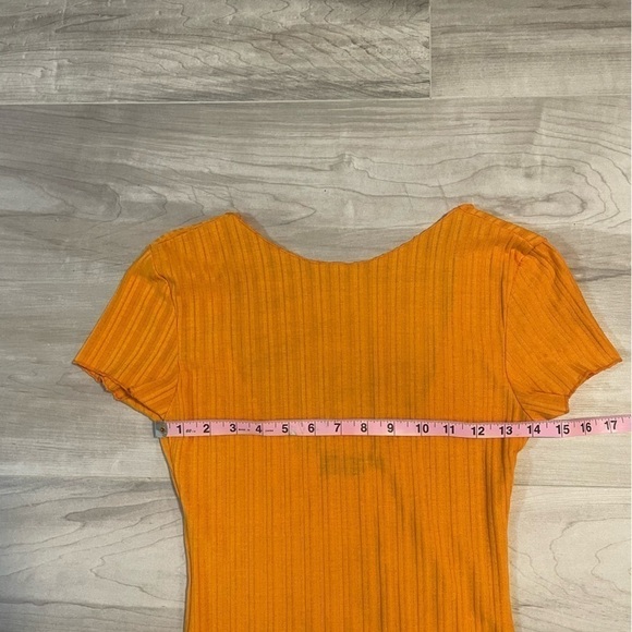 Pretty Little Thing-Orange Frill Edge Scoop Back Short Sleeve Bodycon Dress-SZ 6 - Picture 10 of 12